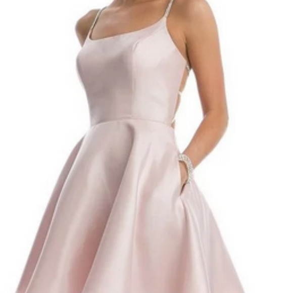 Blush Spaghetti Straps Homecoming Short Dress - Picture 2 of 3